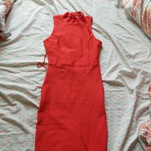 Red Fashion nova lace up midi bandage dress